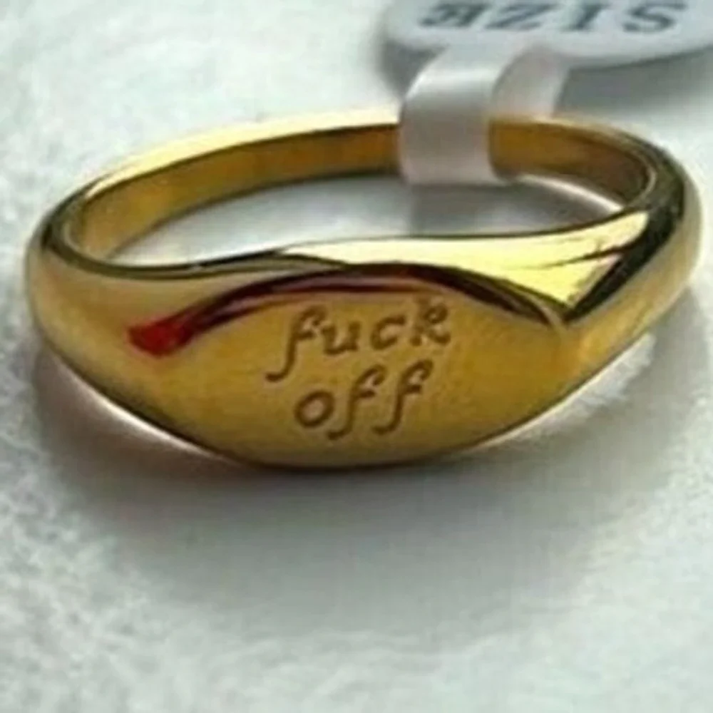 18k Gold Plated Stainless Steel Engraved Signet Ring‎ F*ck Off Statement Size 8